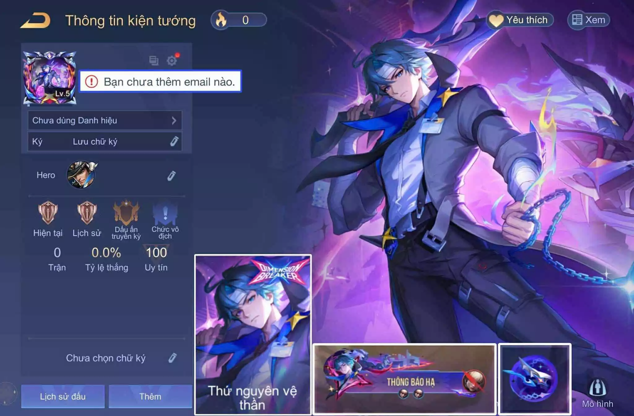 ACC REG: Valhein thứ nguyên vệ thần, full phụ kiện, sẵn tướng, free đổi tên, trắng thông tin
